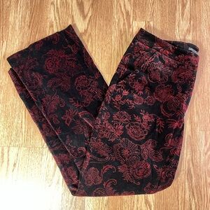 LOW RISE BOOTCUT FLORAL CORDUROY PANTS